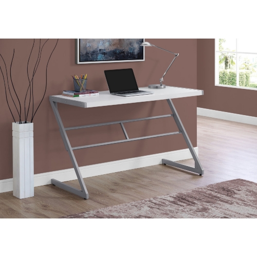 48" Computer Desk in White & Silver Metal